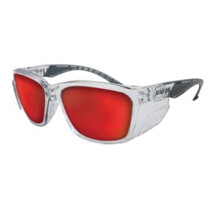 MAXISAFE RAYZR SAFETY GLASSES - CLEAR FRAME - RED MIRROR POLARISED ERZ385