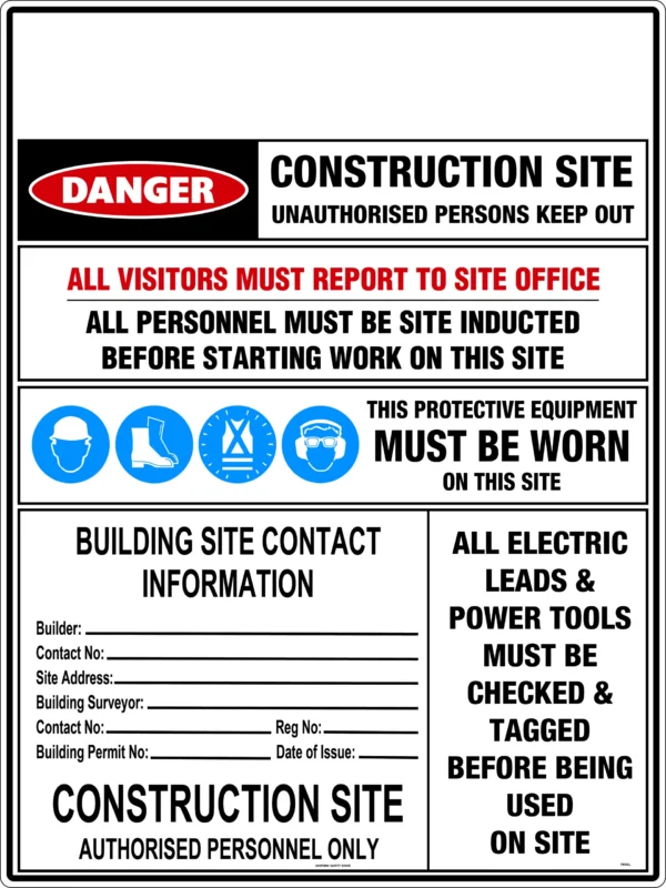 CONSTRUCTION SITE SAFETY REQUIREMENTS WITH CUSTOM LOGO CORE FLUTE