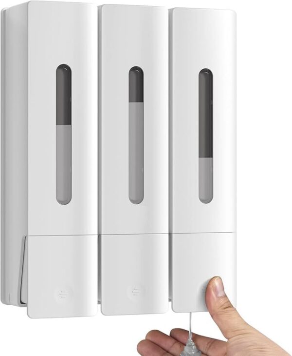 PREMIUM WALL-MOUNTED 3-CHAMBER SOAP & BODY WASH DISPENSER – NO-DRILL INSTALLATION